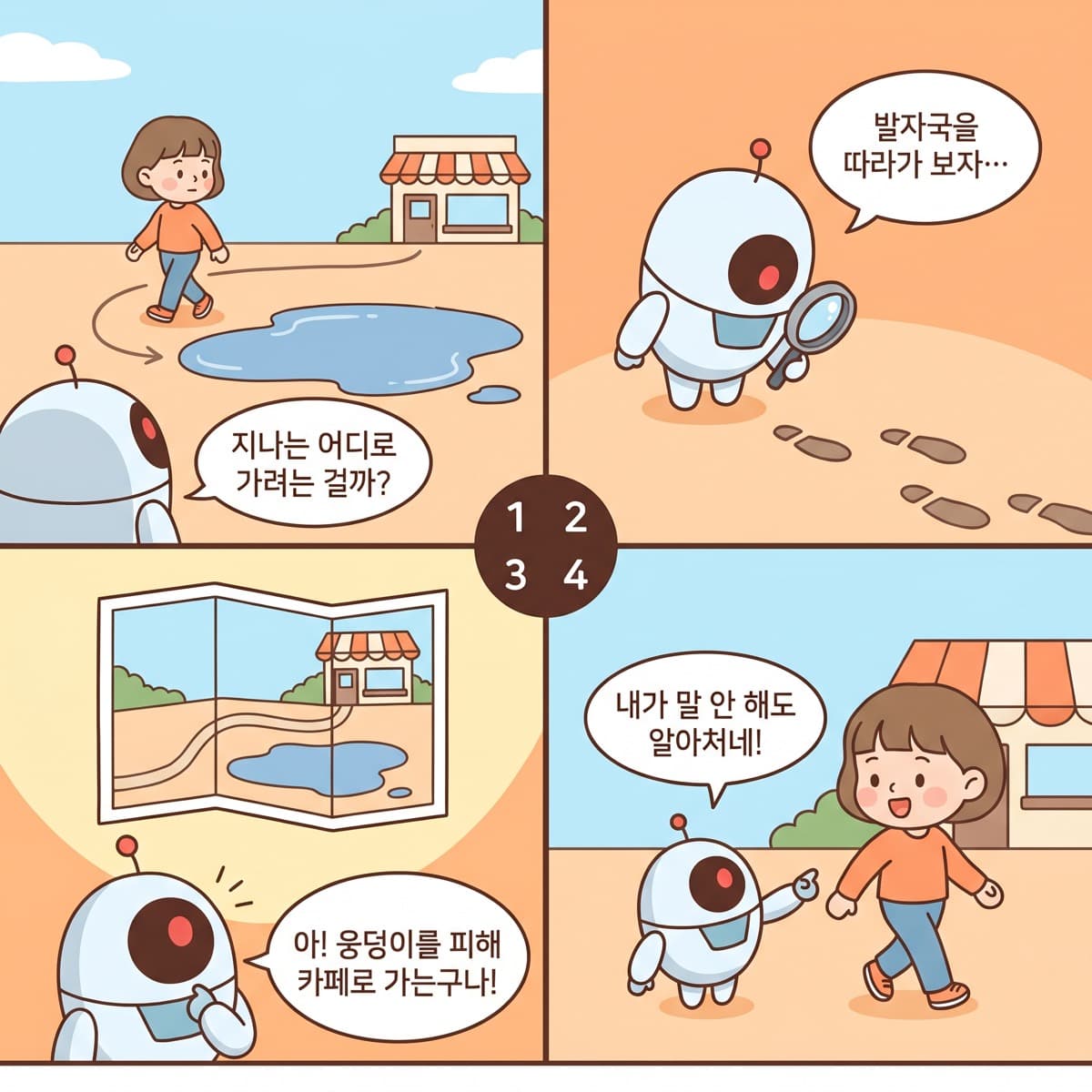 비트가 지나의 발자국에서 의도를 읽어내는 4컷 만화